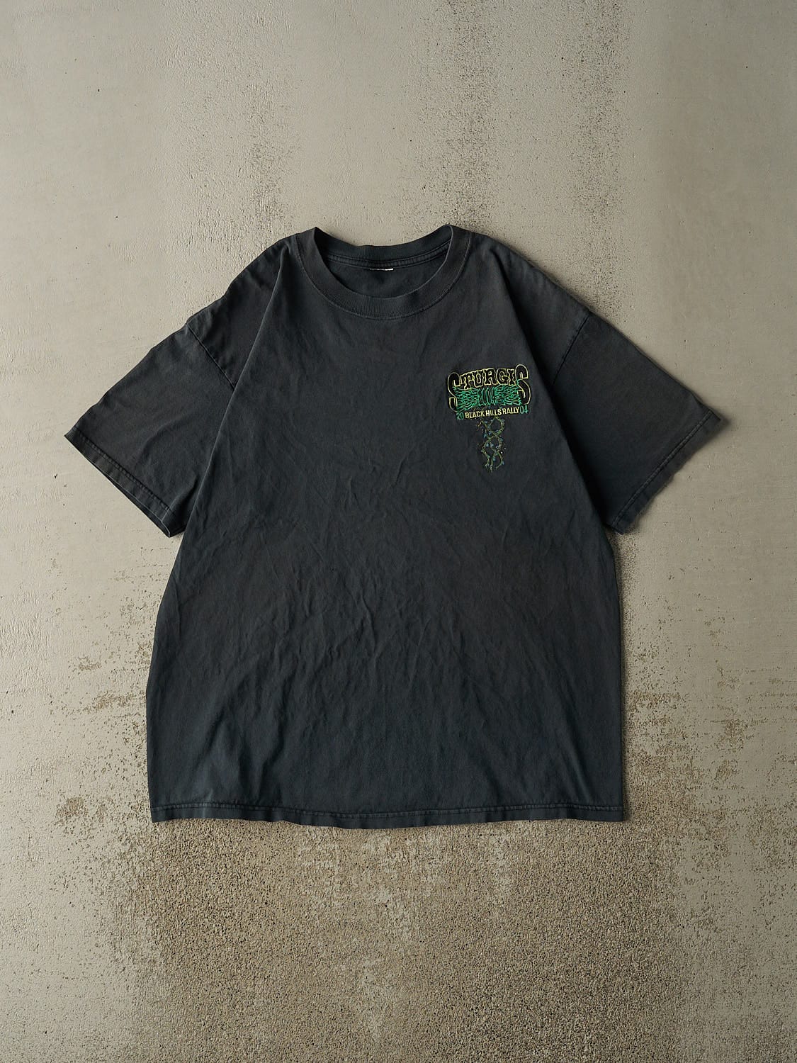 Vintage 04' Faded Black Sturgis  Black Hills Rally Embroidered Tee (XL)