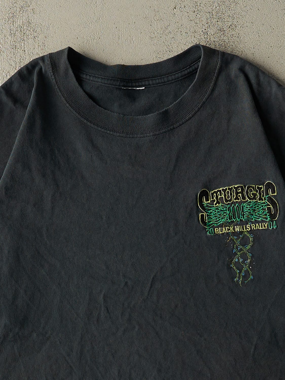 Vintage 04' Faded Black Sturgis  Black Hills Rally Embroidered Tee (XL)