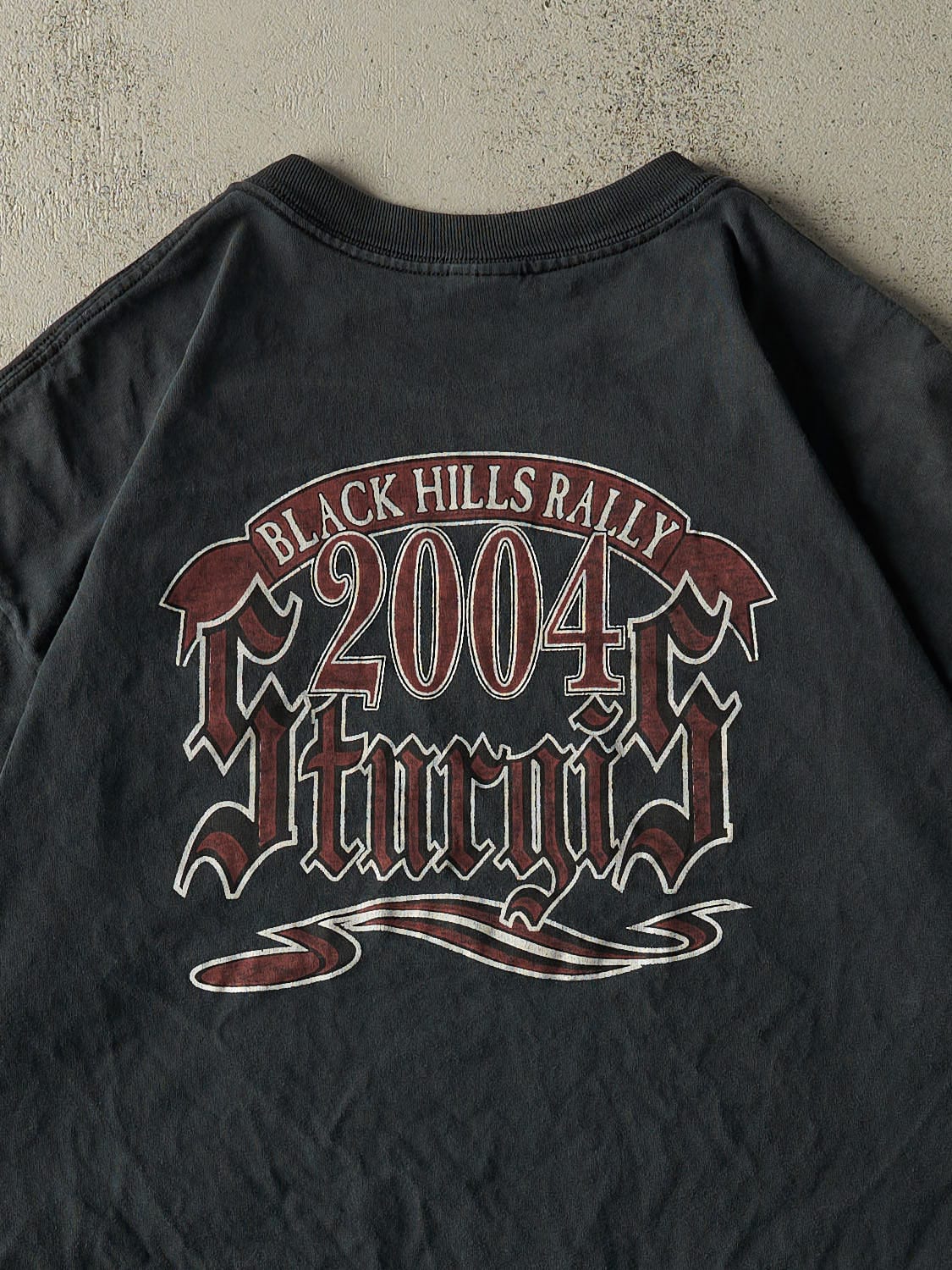 Vintage 04' Faded Black Sturgis  Black Hills Rally Embroidered Tee (XL)