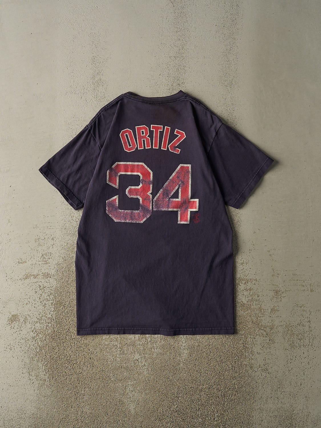 Vintage 04' Sun Faded Navy Boston Red Sox #34 David Ortiz Tee (M/L)