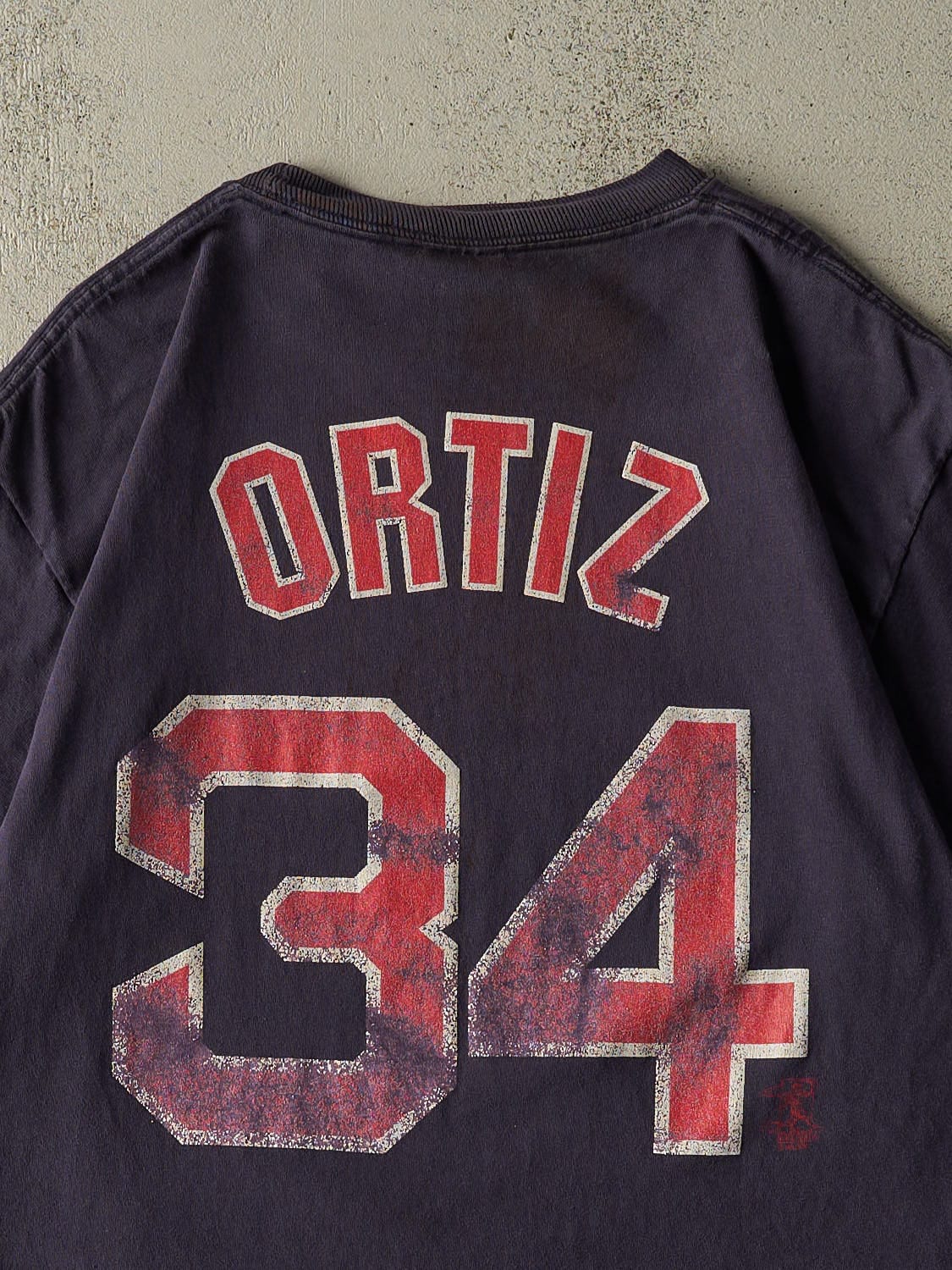 Vintage 04' Sun Faded Navy Boston Red Sox #34 David Ortiz Tee (M/L)