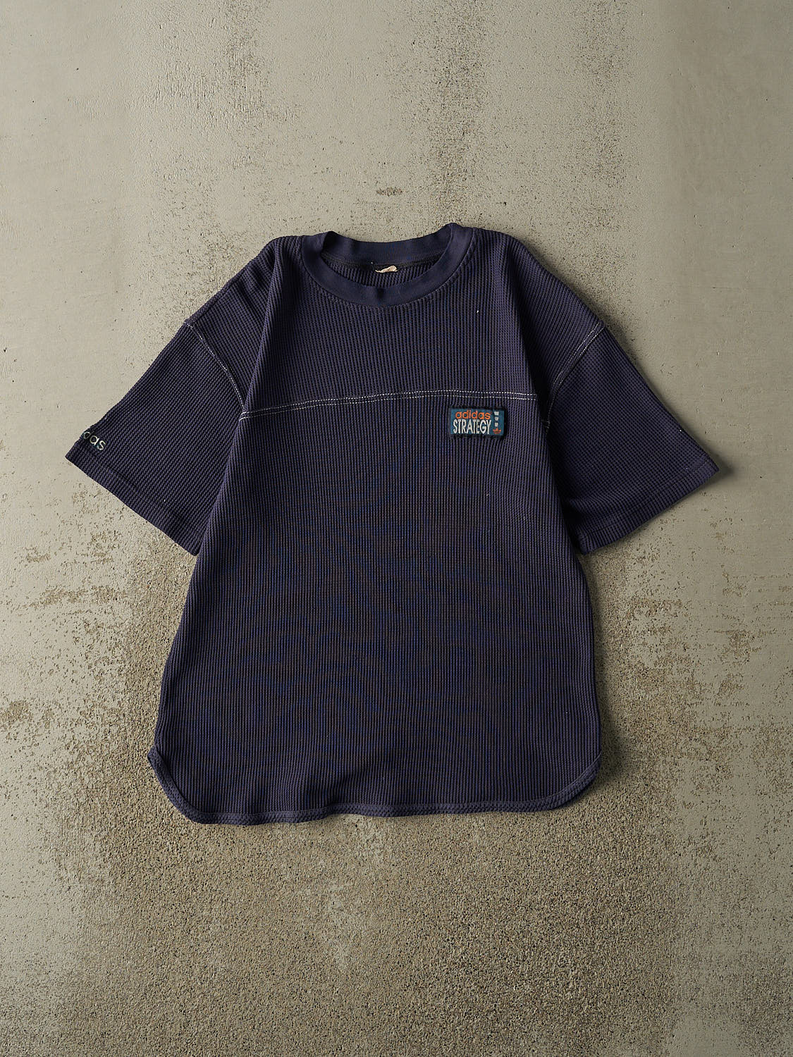 Vintage 90s Navy Blue Adidas Embroidered Thermal Tee (M/L)