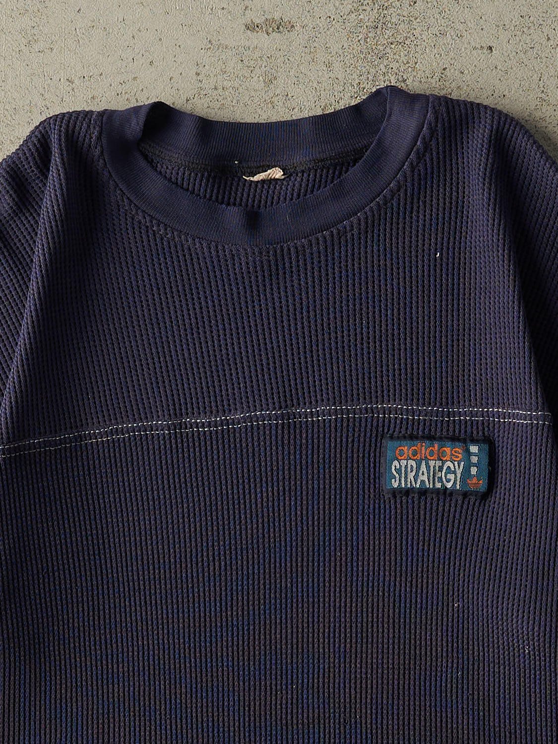 Vintage 90s Navy Blue Adidas Embroidered Thermal Tee (M/L)