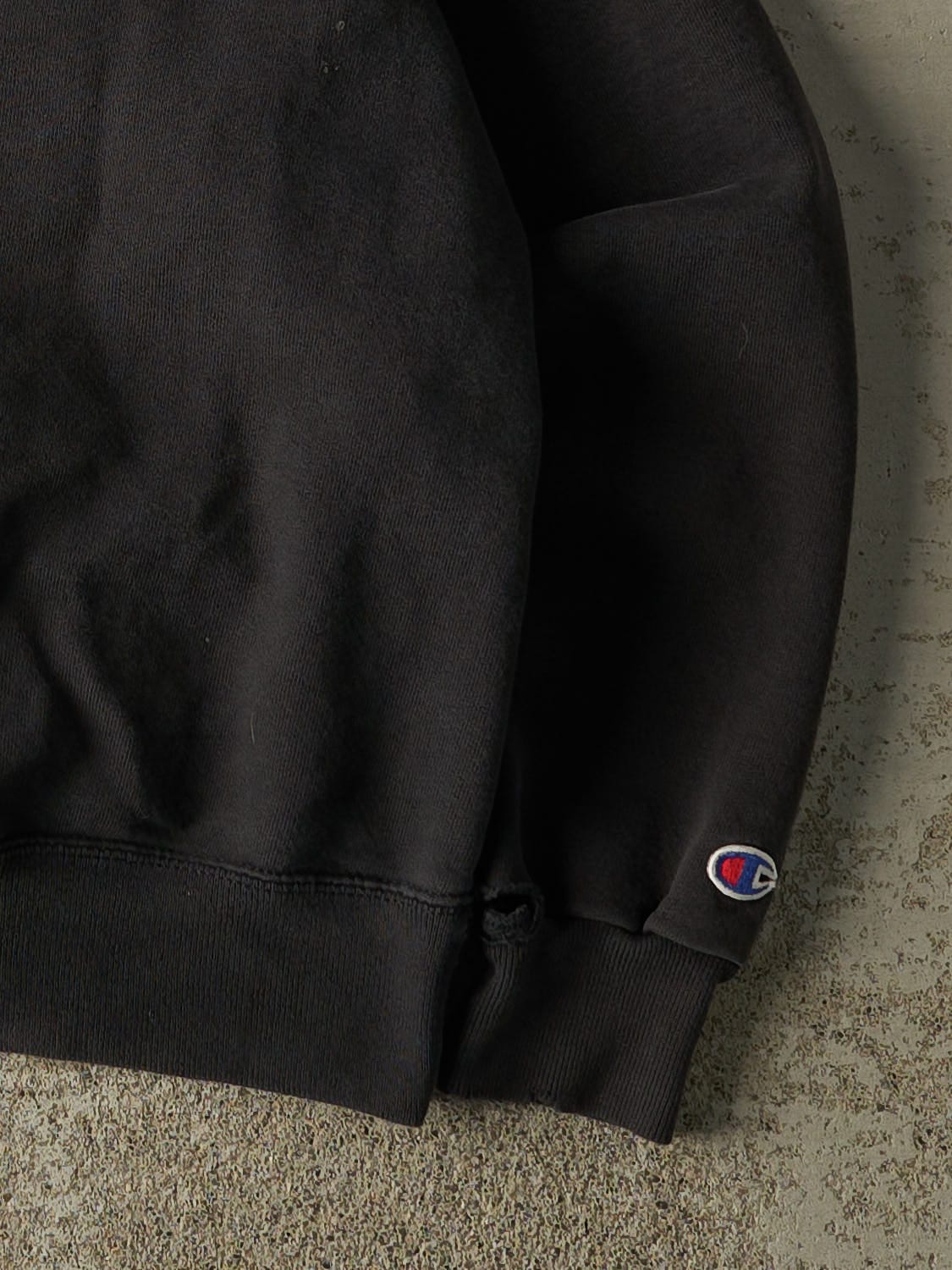 Vintage 90s Faded Black Champion Embroidered Crewneck (S/M)