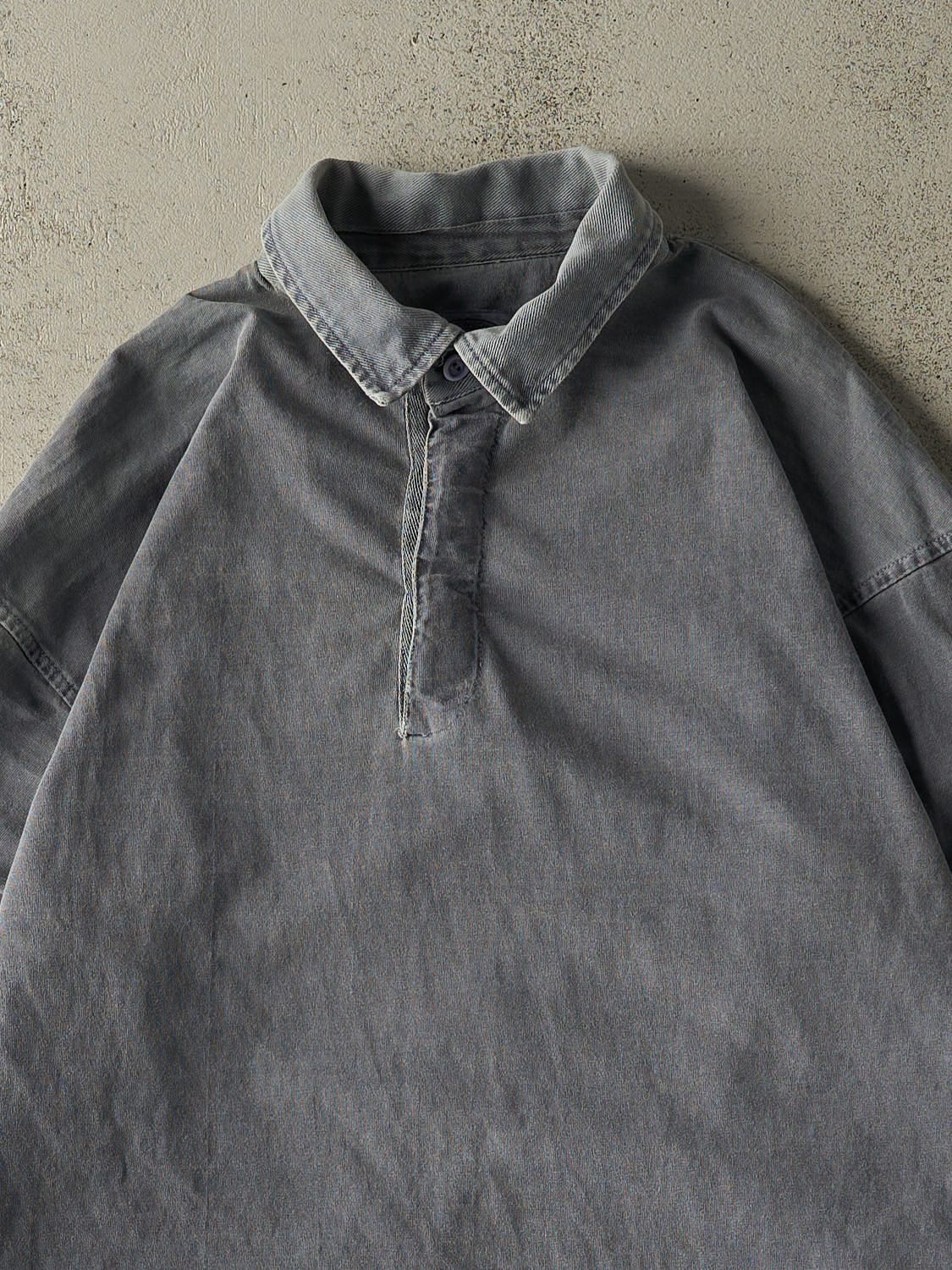 Vintage 90s Washed Blue Quarter Button Long Sleeve (L/XL)