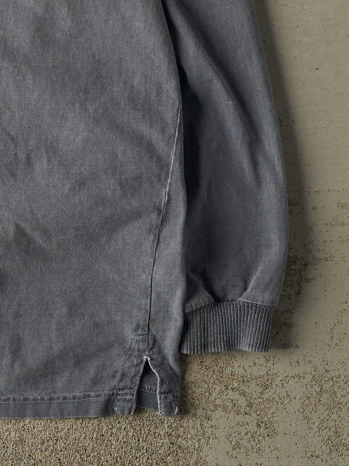 Vintage 90s Washed Blue Quarter Button Long Sleeve (L/XL)