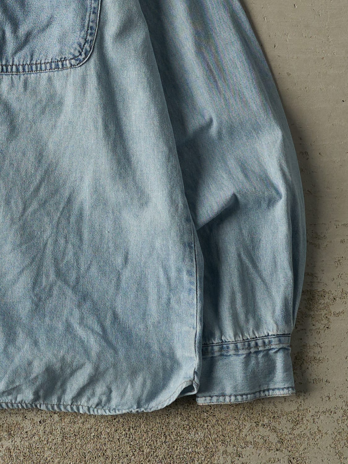 Vintage 90s Light Wash Denim Button Up Long Sleeve (S/M)