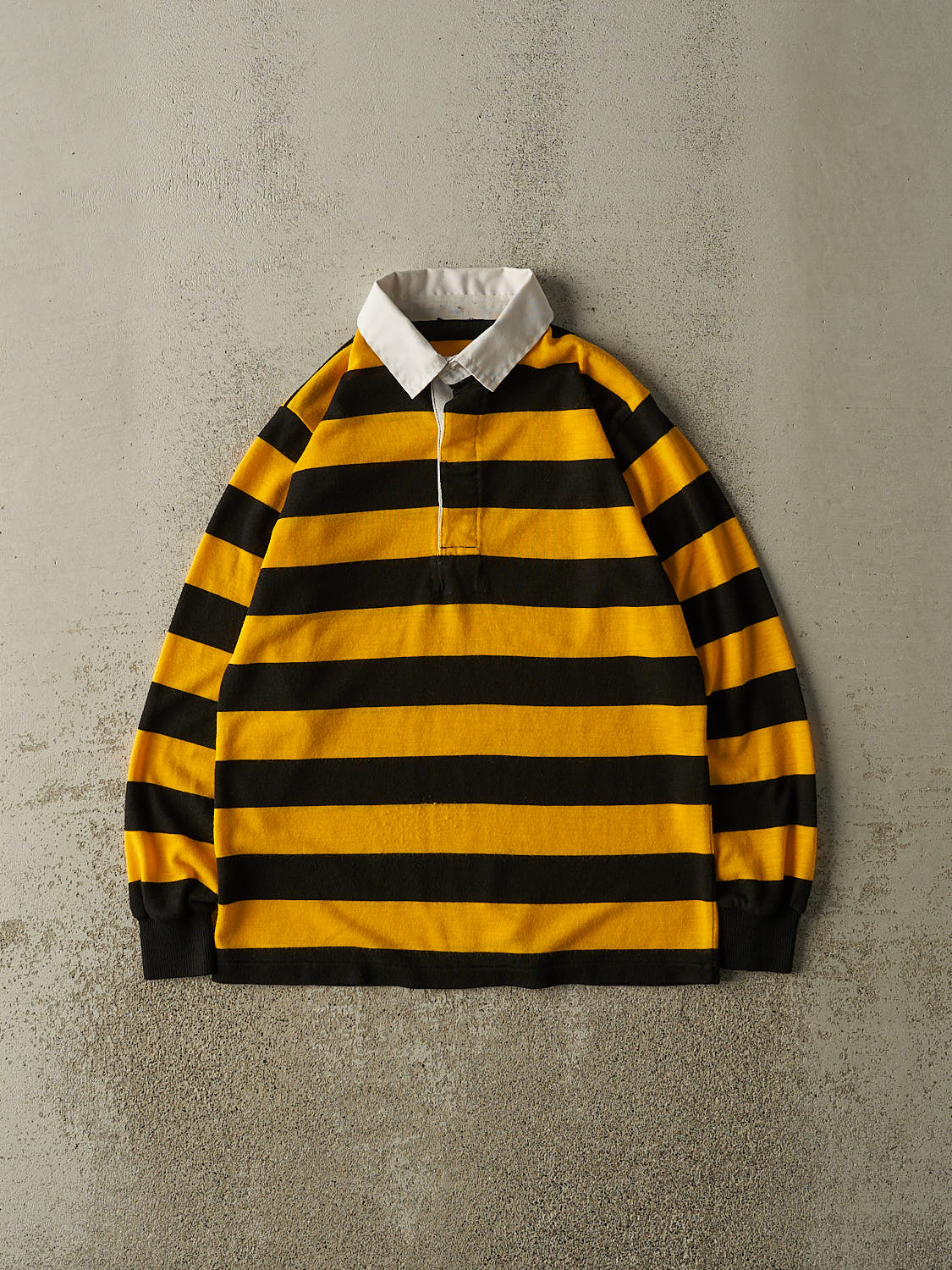 Vintage 90s Yellow & Black Striped Quarter Button Long Sleeve (S/M)