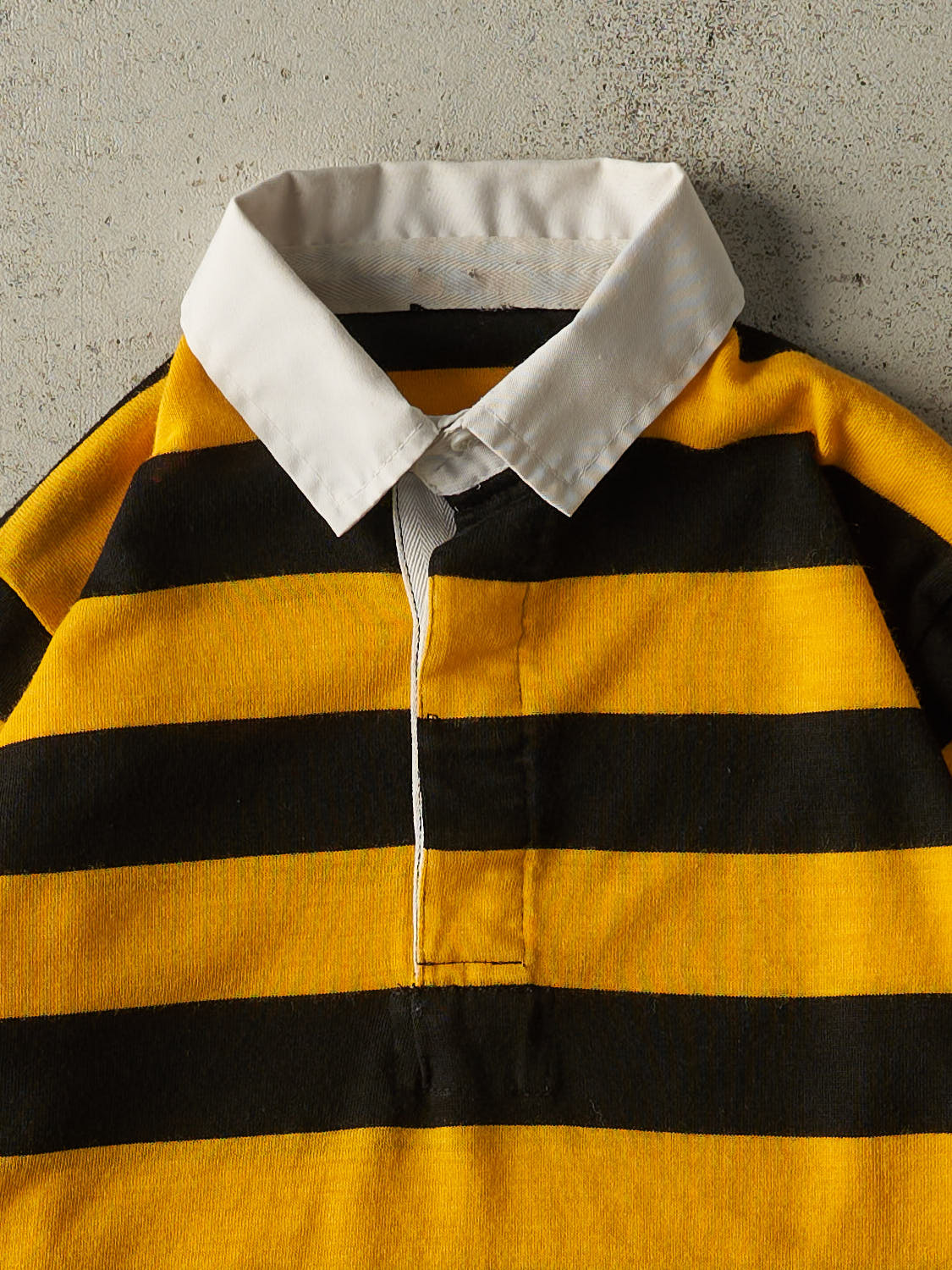 Vintage 90s Yellow & Black Striped Quarter Button Long Sleeve (S/M)