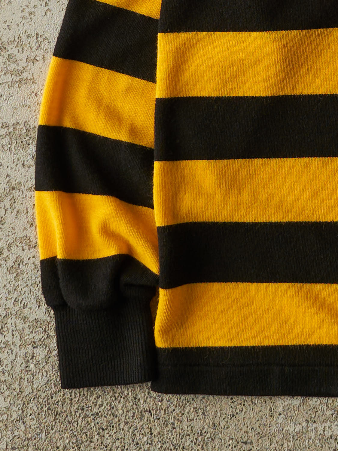 Vintage 90s Yellow & Black Striped Quarter Button Long Sleeve (S/M)