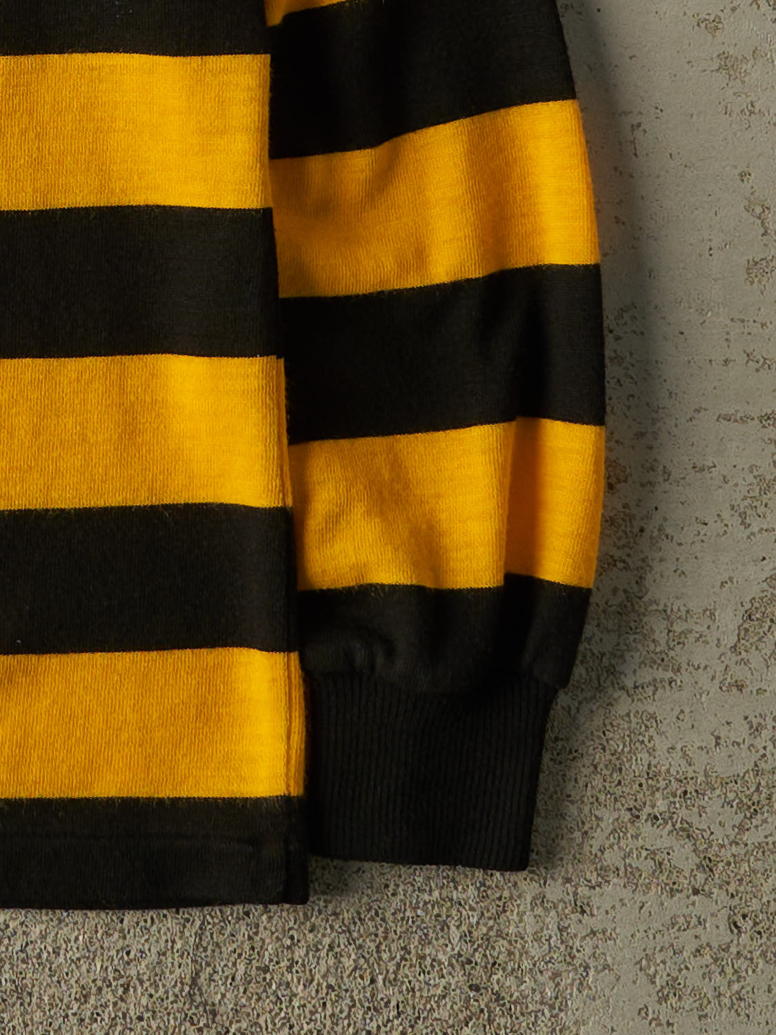 Vintage 90s Yellow & Black Striped Quarter Button Long Sleeve (S/M)