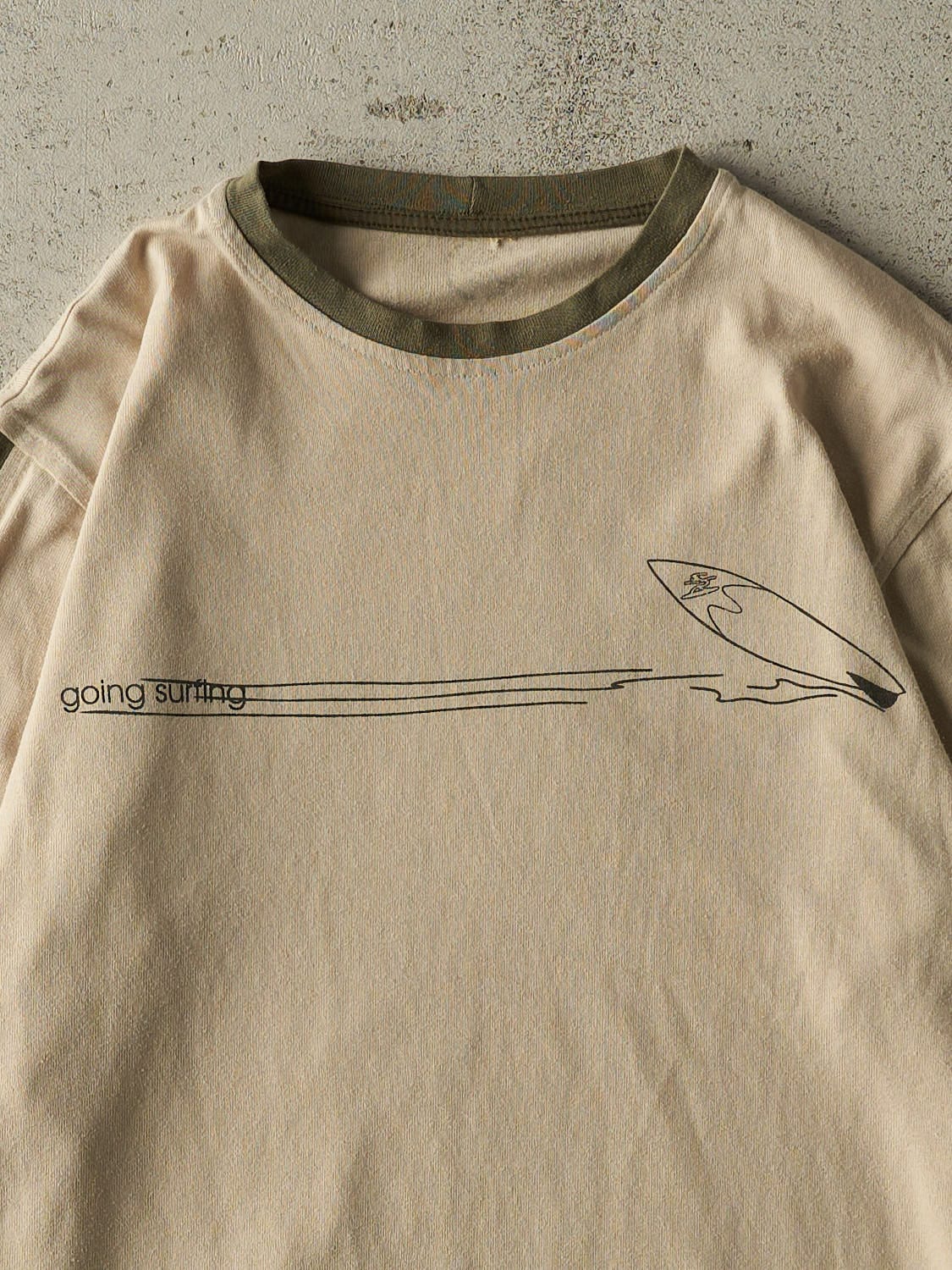 Vintage Y2K Beige & Green Going Surfing Long Sleeve (M)