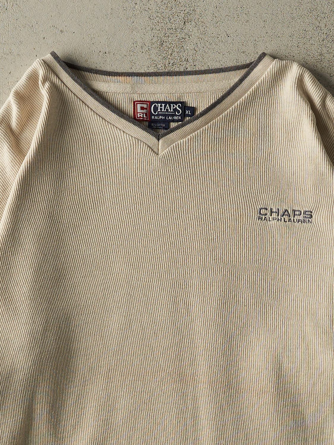 Vintage 90s Beige Chaps Embroidered Textured Long Sleeve (XL)