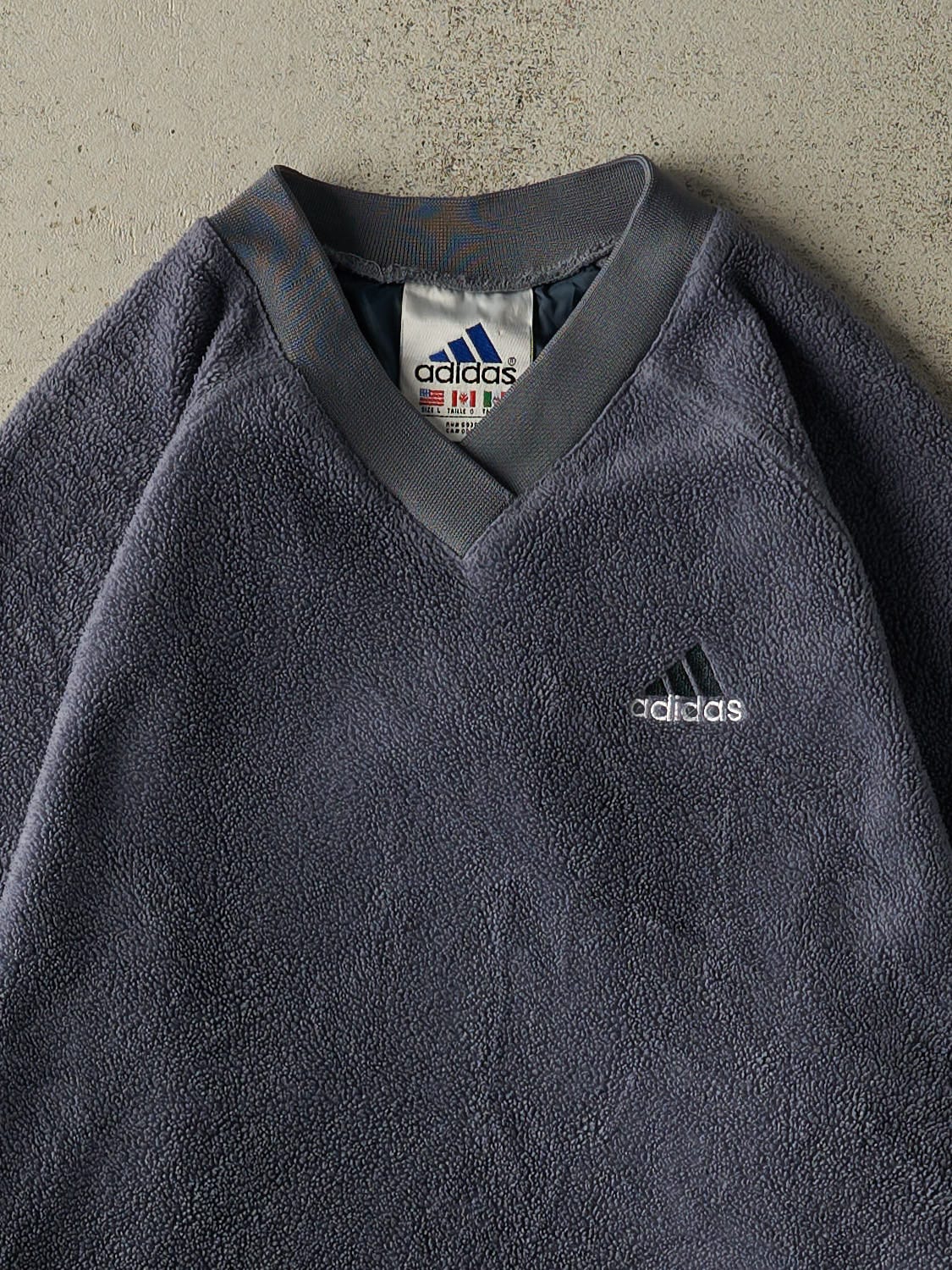 Vintage 90s Charcoal Grey Adidas Long Sleeve Fleece (M)