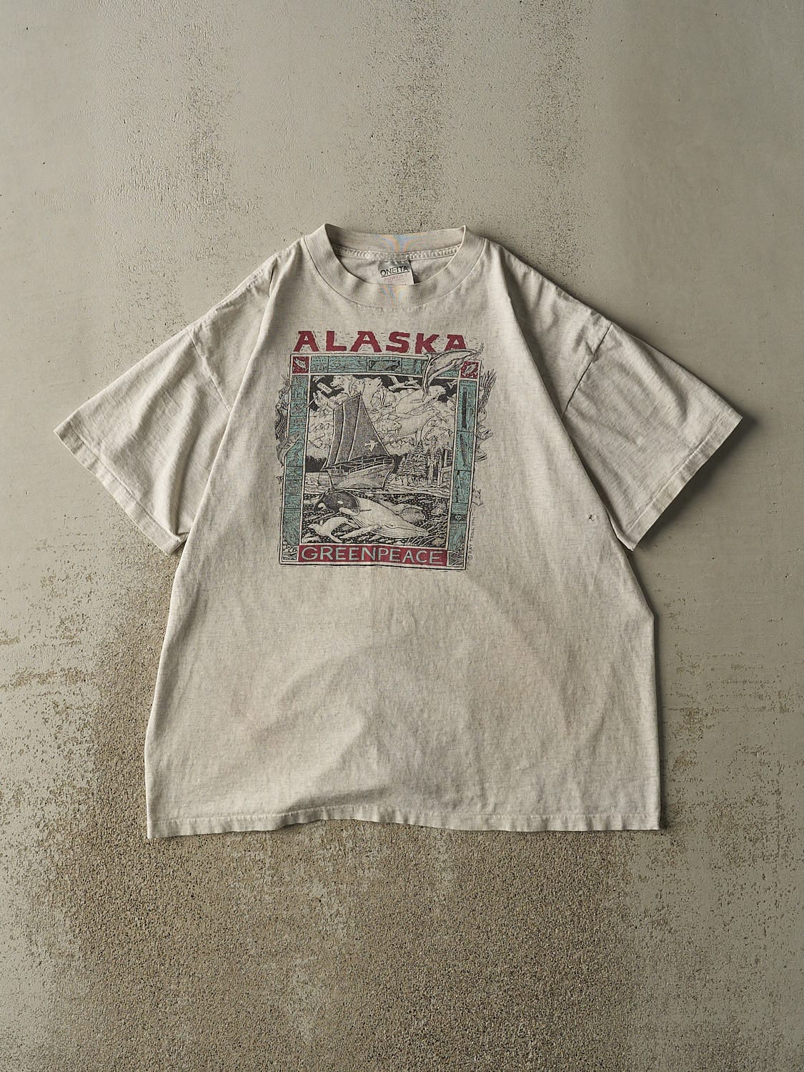 Vintage 91' Heather Grey Alaska Green Peace Single Stitch Tee (L/XL)