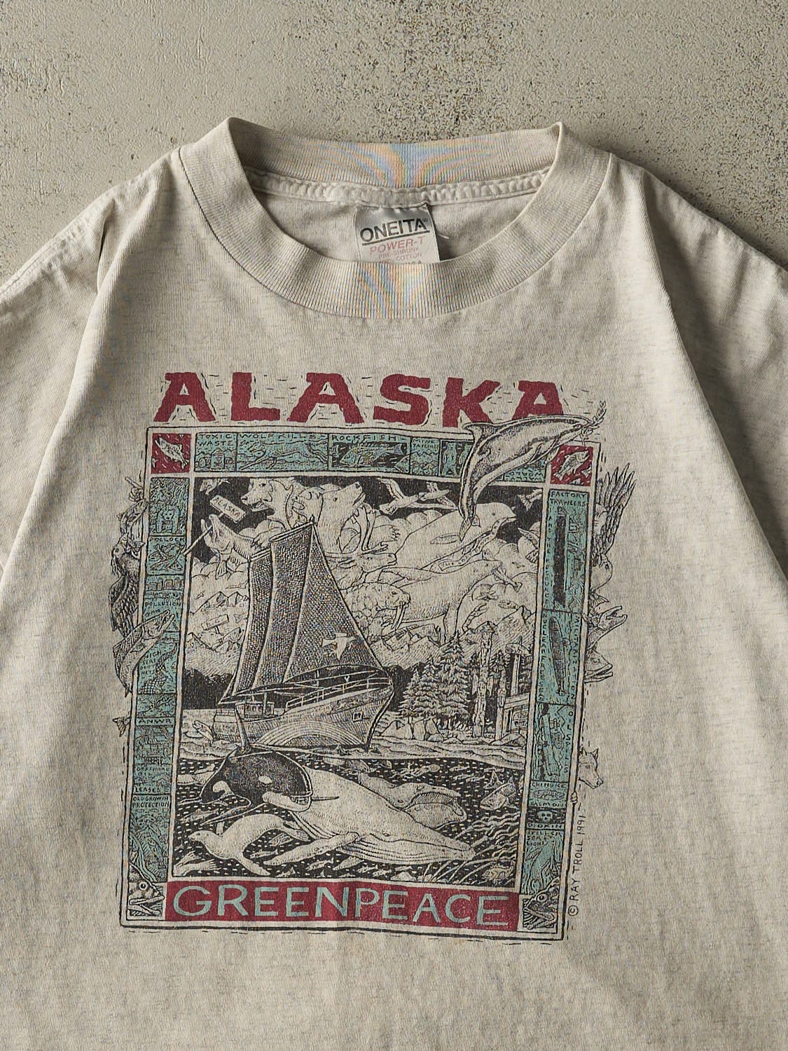 Vintage 91' Heather Grey Alaska Green Peace Single Stitch Tee (L/XL)