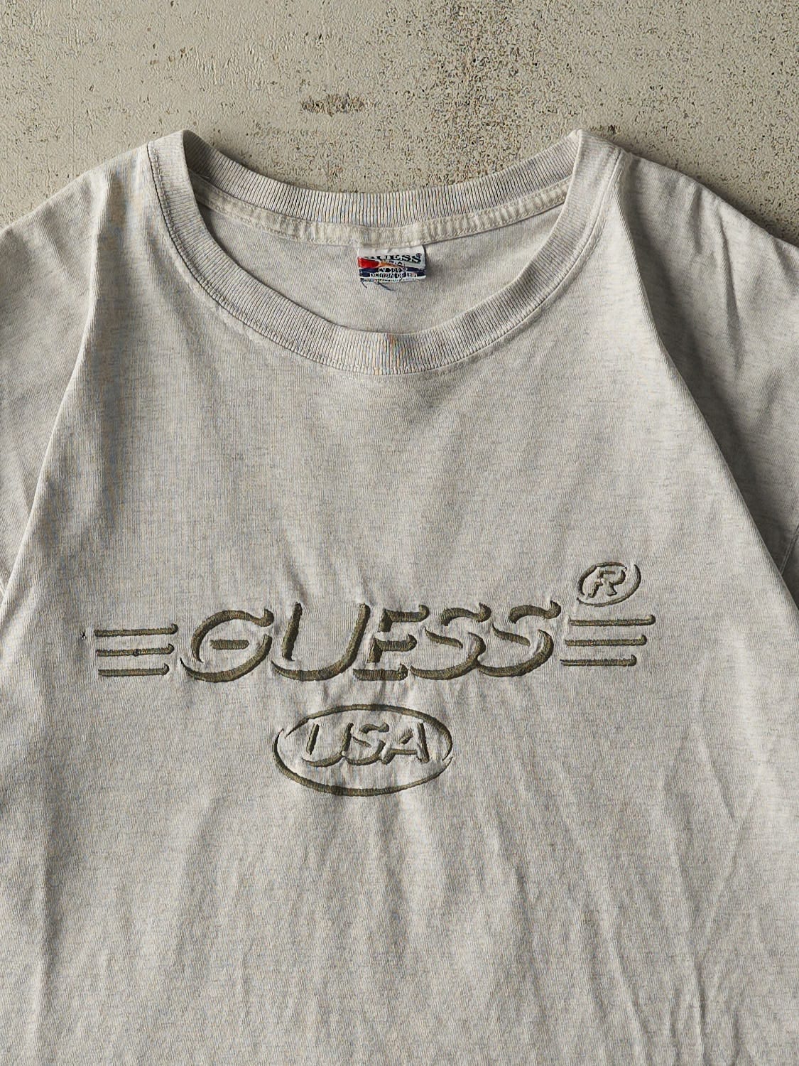 Vintage 90s Heather Grey Guess Embroidered Tee (L)