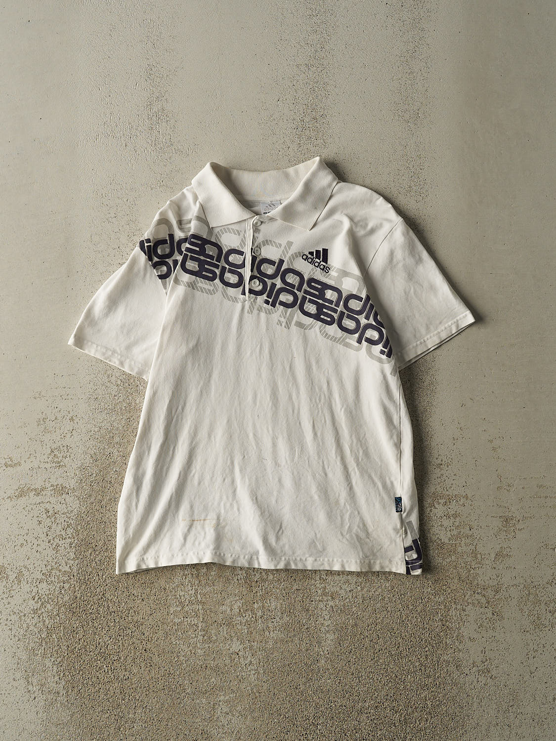 Vintage Y2K White Adidas Embroidered Quarter Button Tee (XS/S)