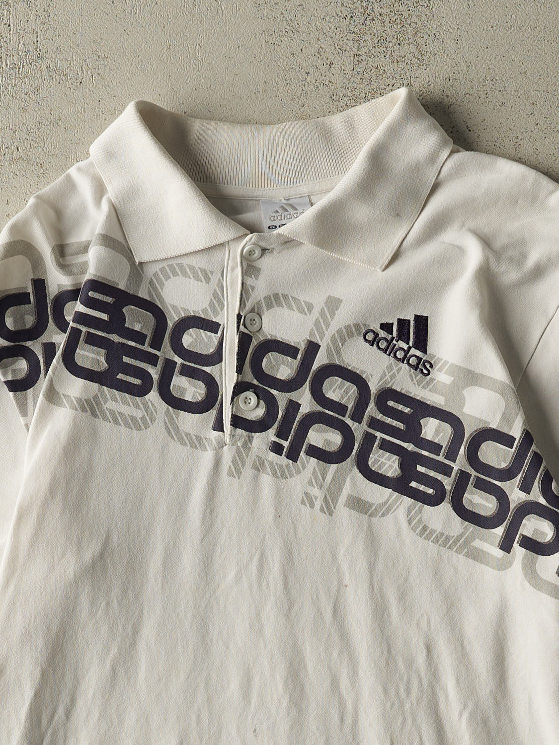 Vintage Y2K White Adidas Embroidered Quarter Button Tee (XS/S)