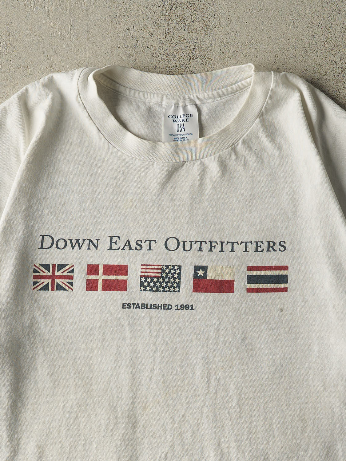 Vintage 90s White Down East Outfitters Single Stitch Tee (L/XL)