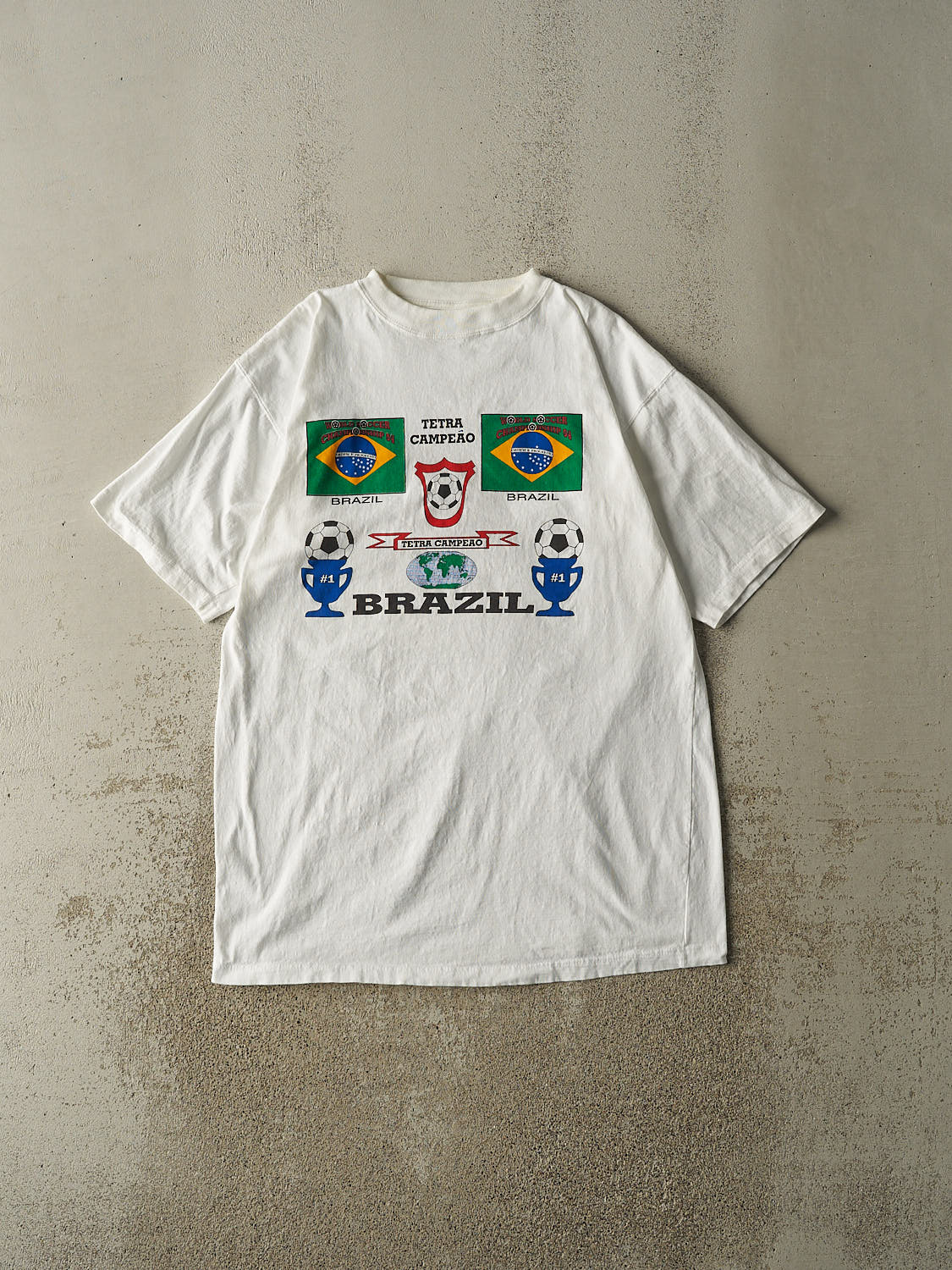 Vintage 94' White Brazil Soccer Tee (L)