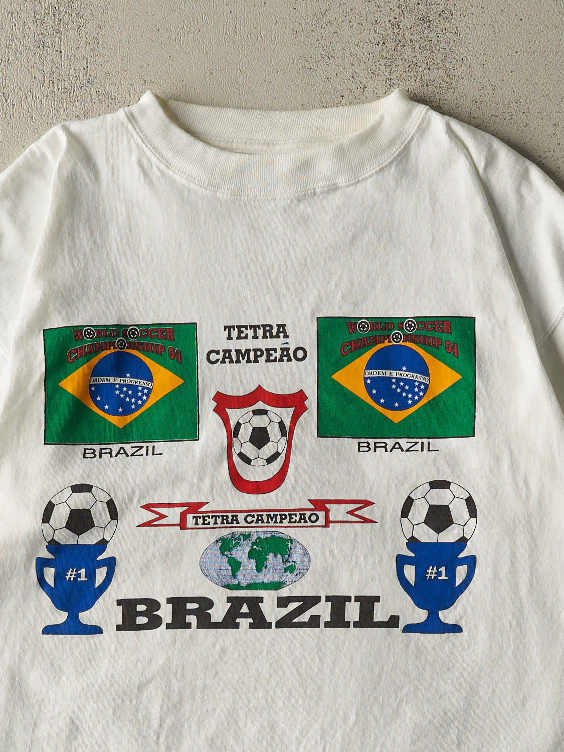 Vintage 94' White Brazil Soccer Tee (L)