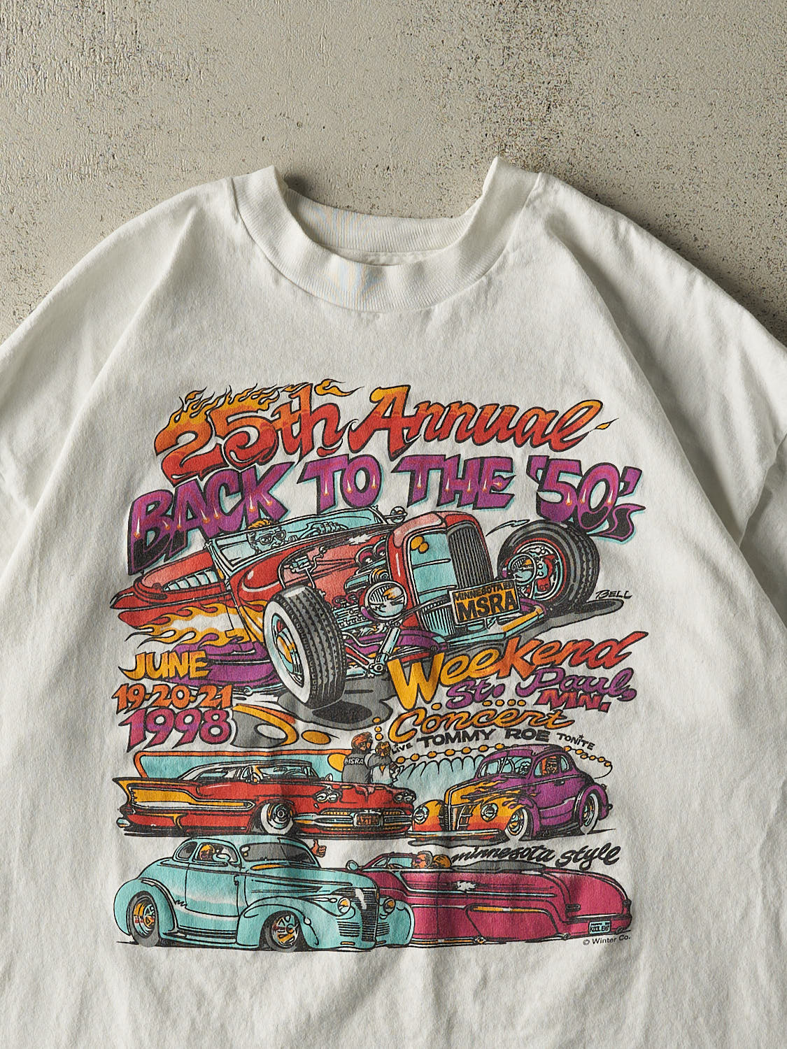 Vintage 98' White "Back to the 50's" Car Tee (L/XL)