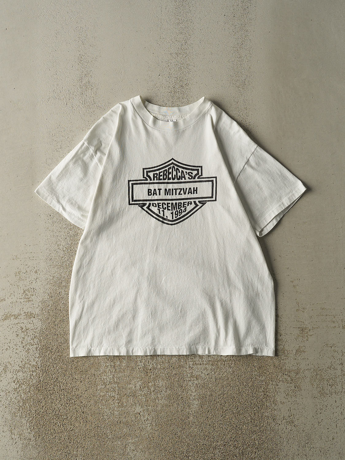 Vintage 94' White Rebecca's Bat Mitzvah Harley Davidson Spoof Tee (M/L)
