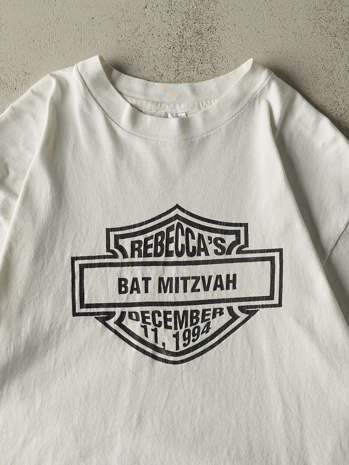 Vintage 94' White Rebecca's Bat Mitzvah Harley Davidson Spoof Tee (M/L)