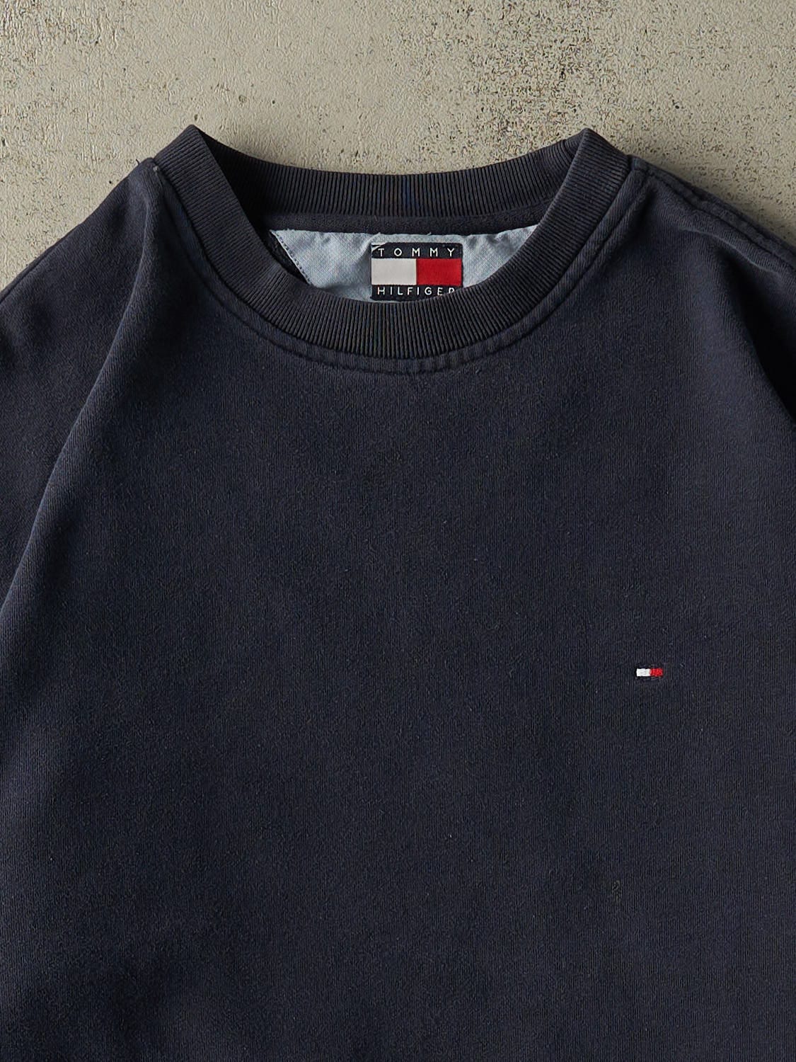 Vintage 90s Navy Blue Tommy Hilfiger Embroidered Crewneck (XL)
