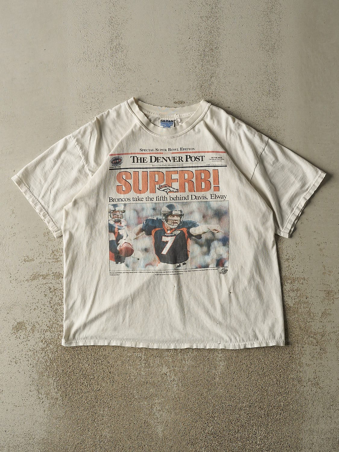 Vintage 98' White Denver Broncos Denver Post Tee (L/XL)