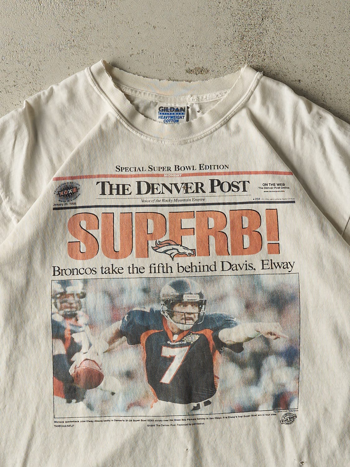 Vintage 98' White Denver Broncos Denver Post Tee (L/XL)