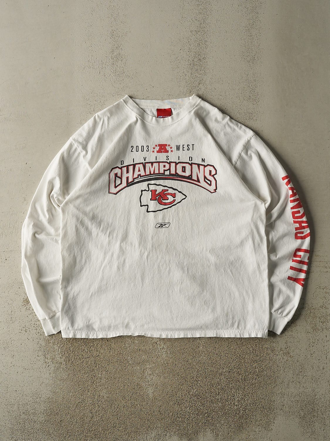 Vintage 03' White Kansas City Chiefs Division Champions Long Sleeve (XL/XXL)