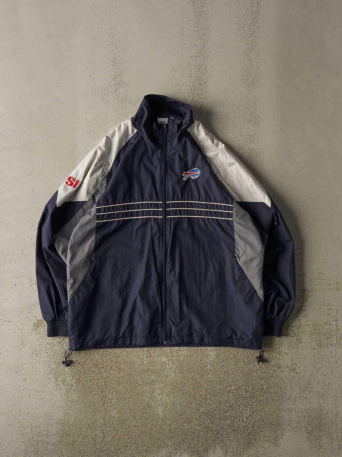 Vintage Y2K Navy Blue Buffalo Bills Embroidered Windbreaker Jacket (XL)