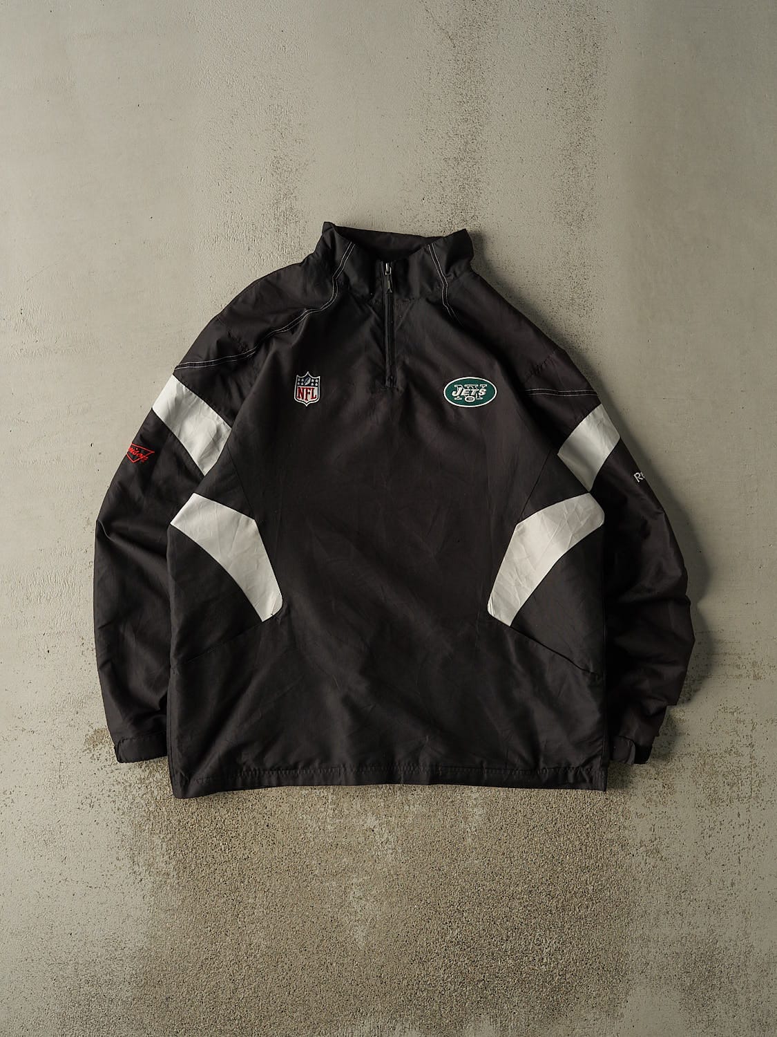 Vintage Y2K Black New York Jets Embroidered Quarter Zip Windbreaker Jacket (XXL)