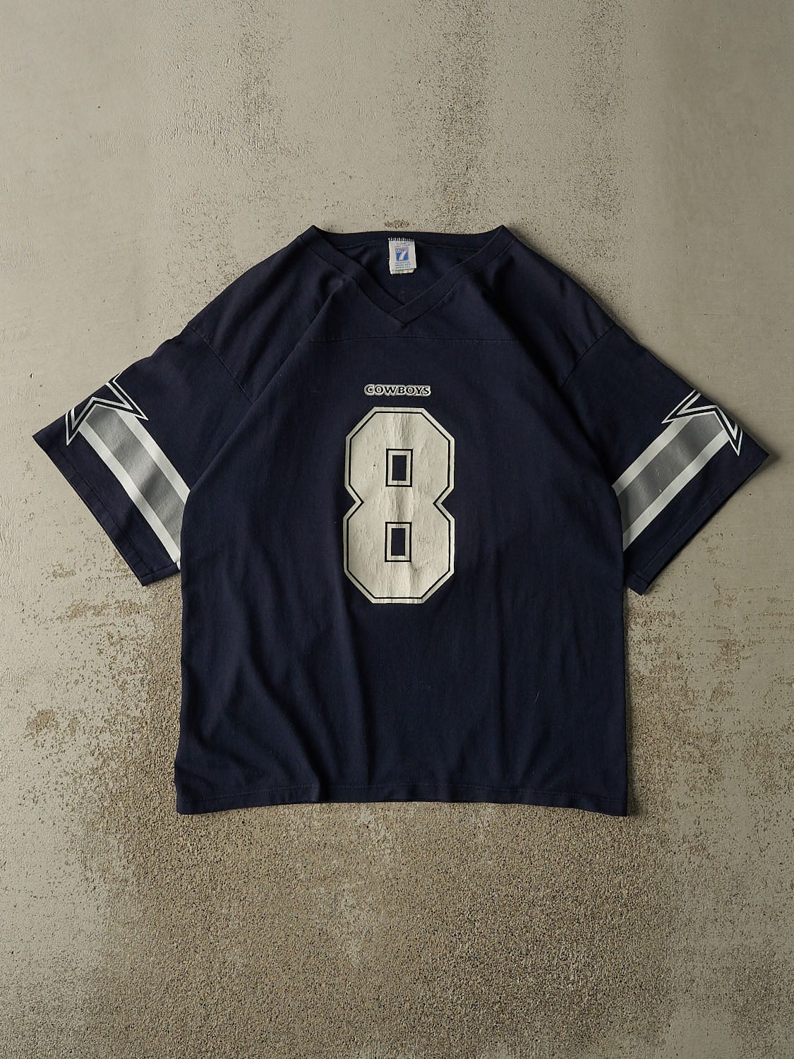 Vintage 90s Navy Blue Dallas Cowboys #8 Troy Aikman Jersey Tee (L/XL)
