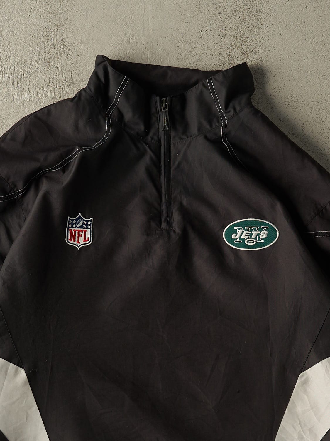 Vintage Y2K Black New York Jets Embroidered Quarter Zip Windbreaker Jacket (XXL)