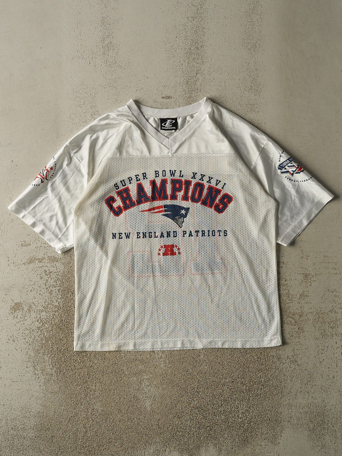 Vintage Y2K White New England Patriots Super Bowl XXVI Champions Jersey (XL)