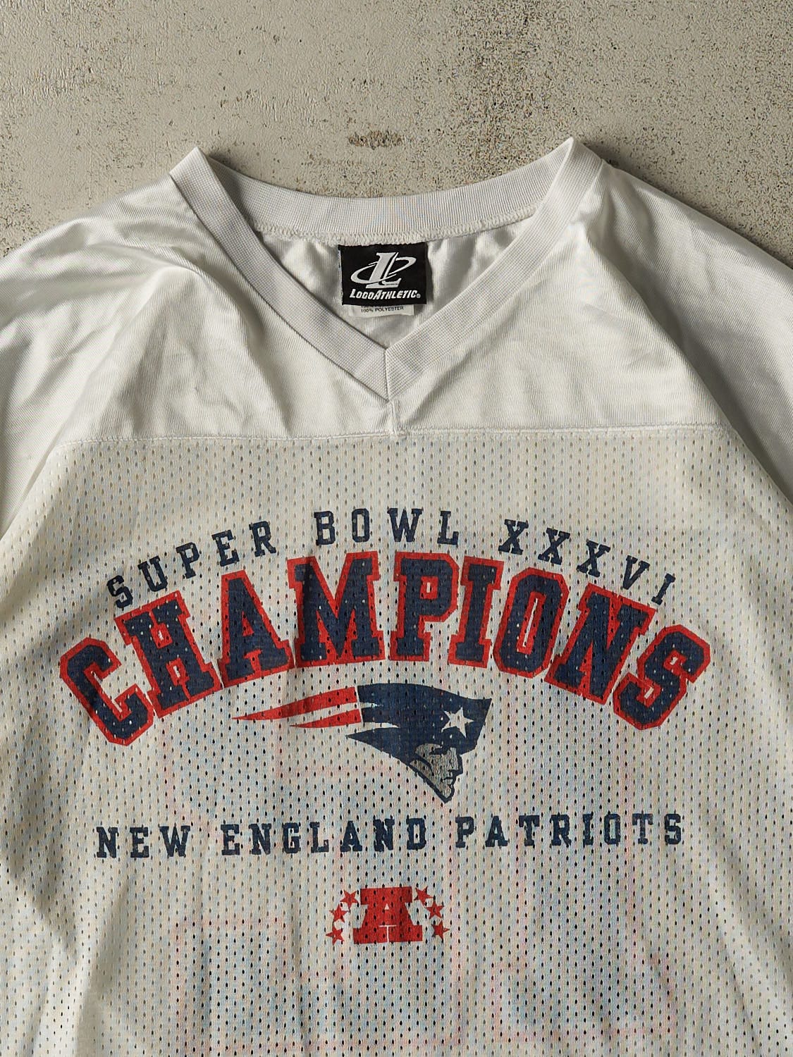 Vintage Y2K White New England Patriots Super Bowl XXVI Champions Jersey (XL)