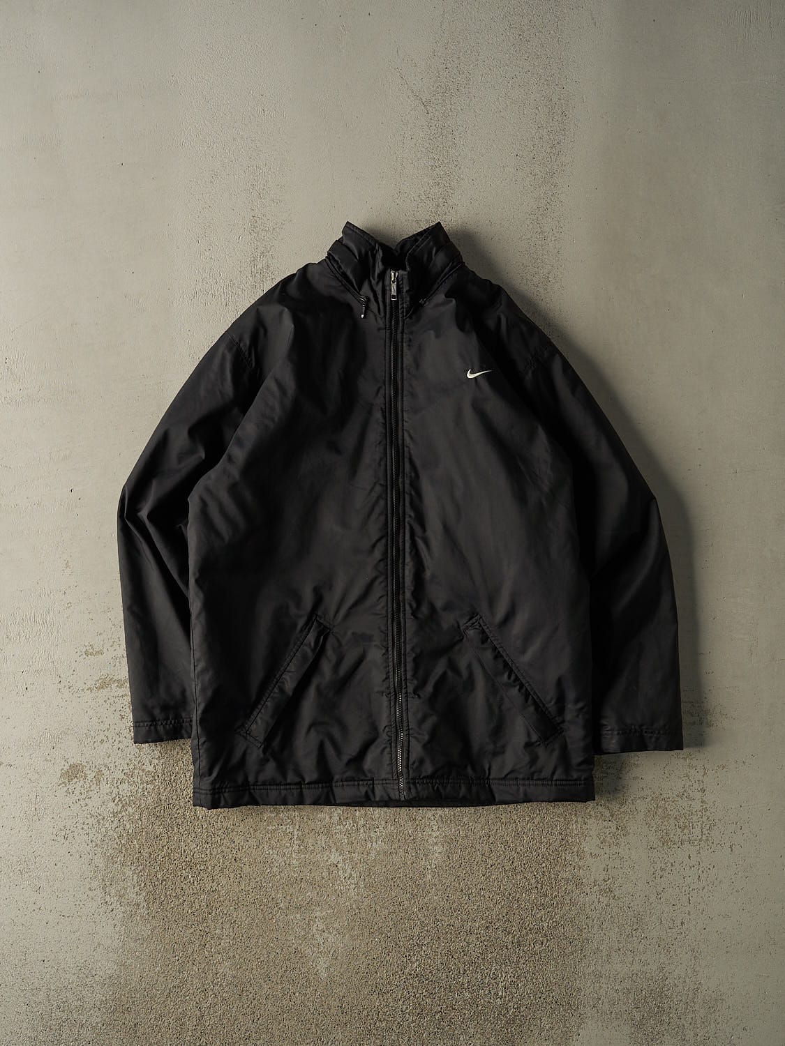 Vintage Y2K Black Nike Embroidered Zip Up Long Jacket (XXL)