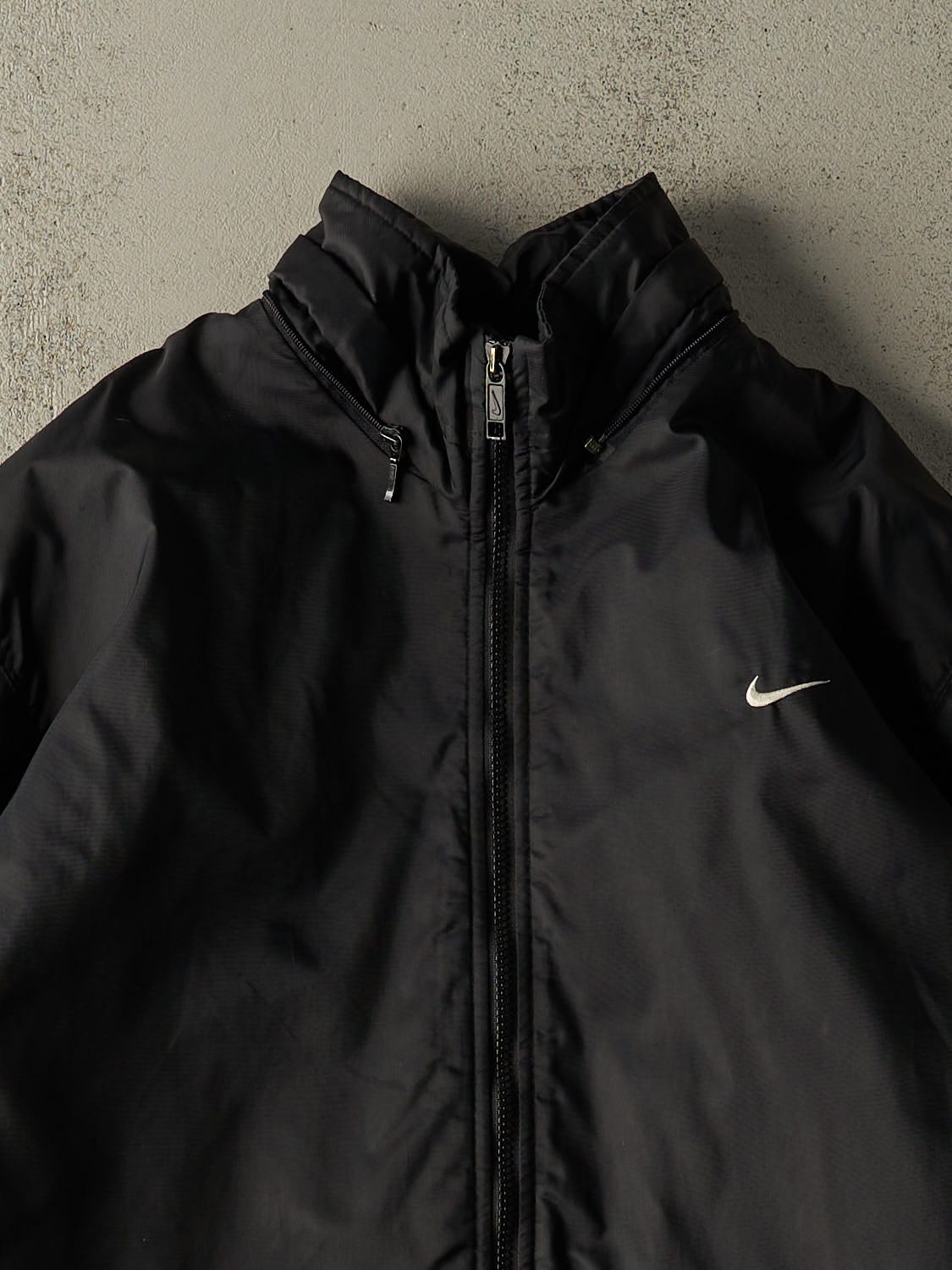 Vintage Y2K Black Nike Embroidered Zip Up Long Jacket (XXL)