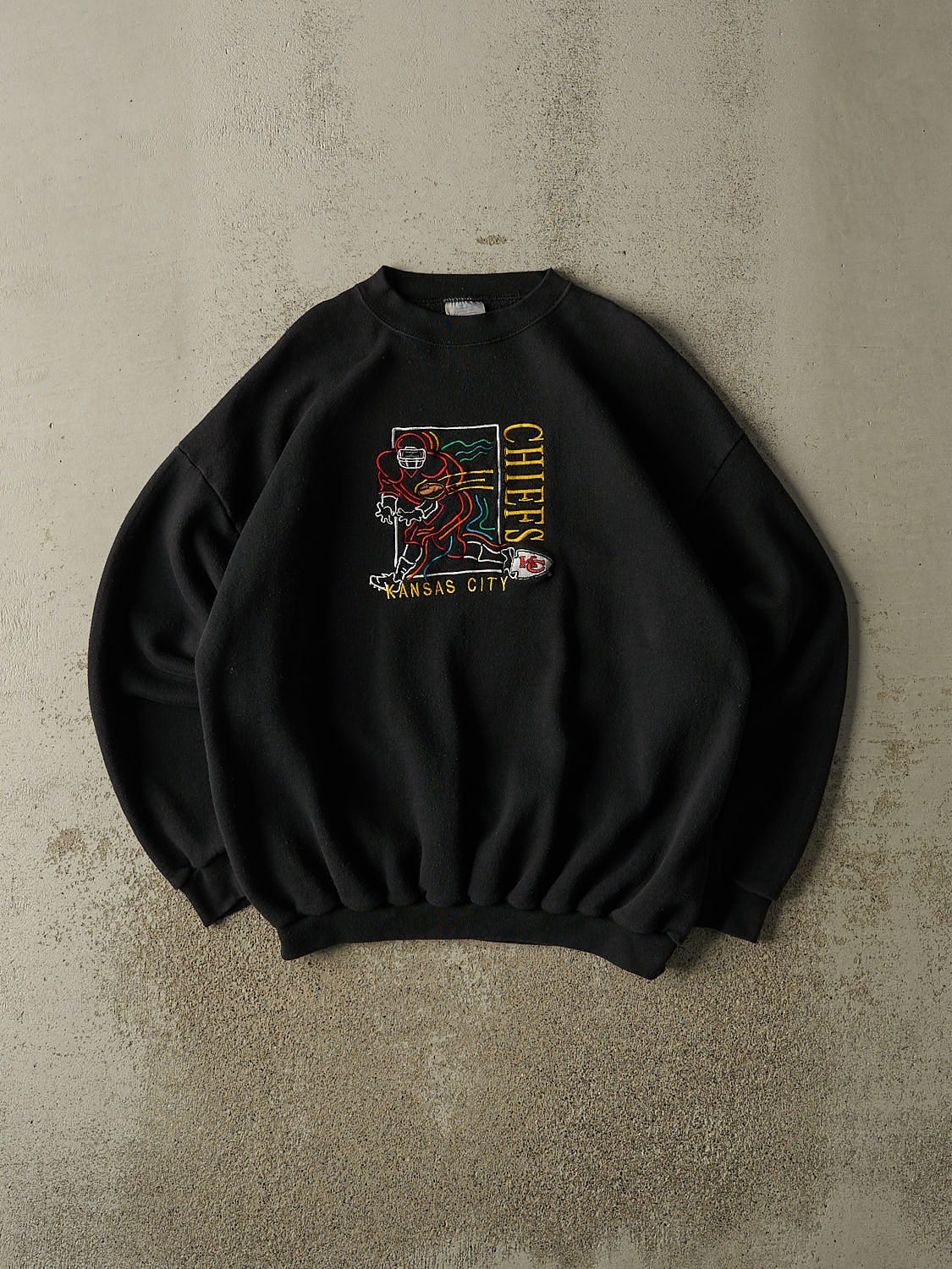 Vintage 90s Black Kansas City Chiefs Embroidered Crewneck (L/XL)