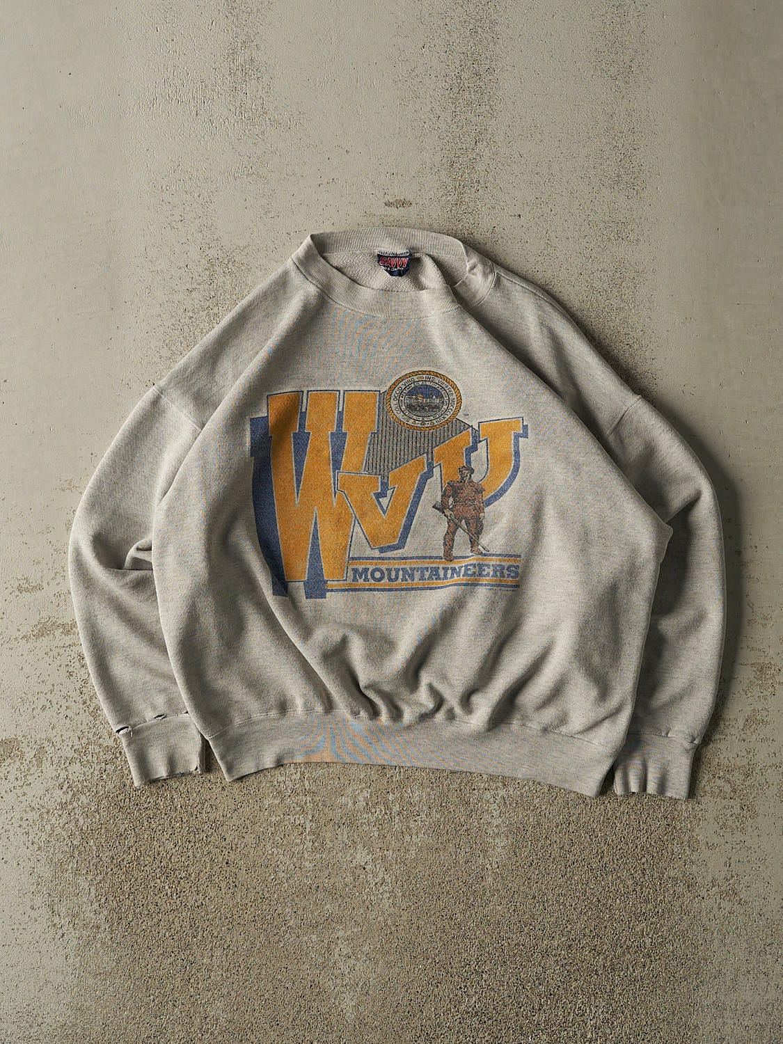 Vintage 80s Grey West Virginia University Mountaineers Boxy Crewneck (S/M)
