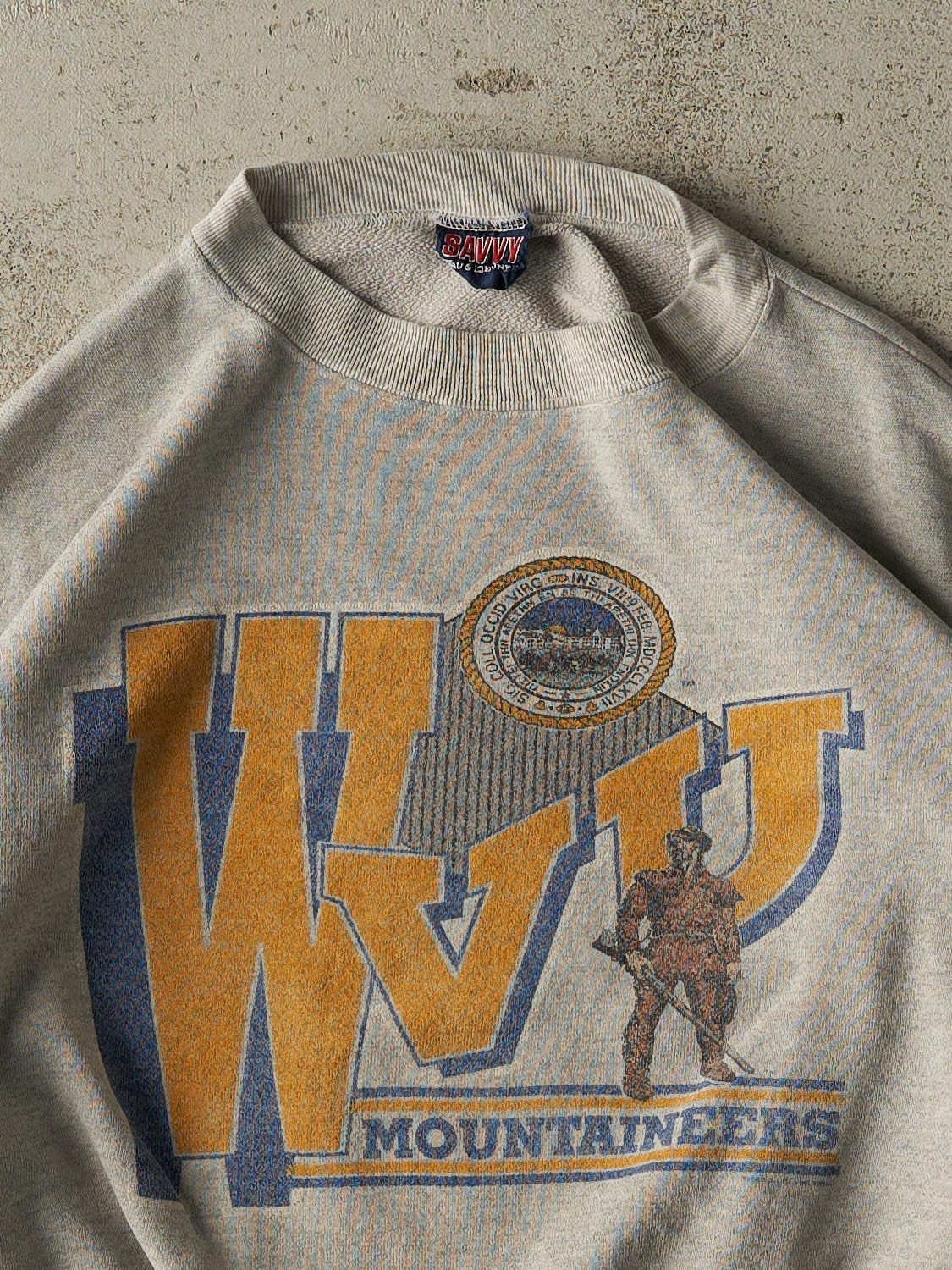 Vintage 80s Grey West Virginia University Mountaineers Boxy Crewneck (S/M)