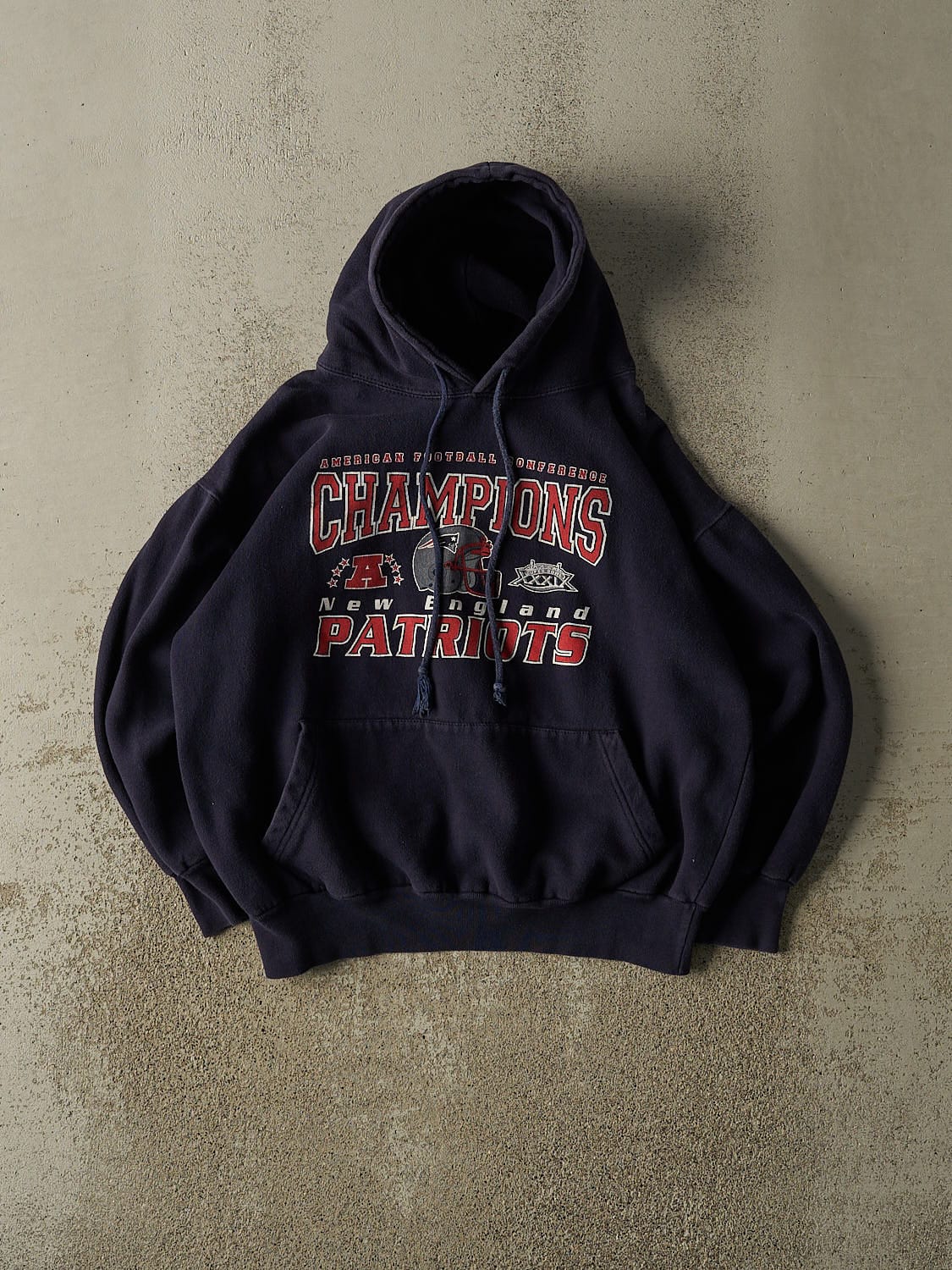 Vintage 97' Navy Blue New England Patriots AFC Champions Hoodie (S)