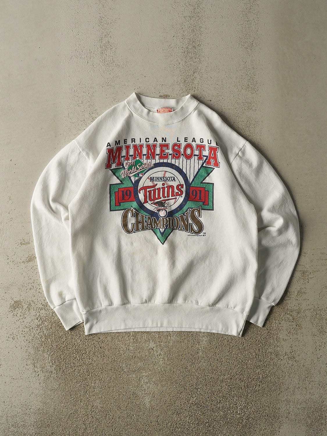 Vintage 91' White Minnesota Twins World Series Champions Crewneck (L)