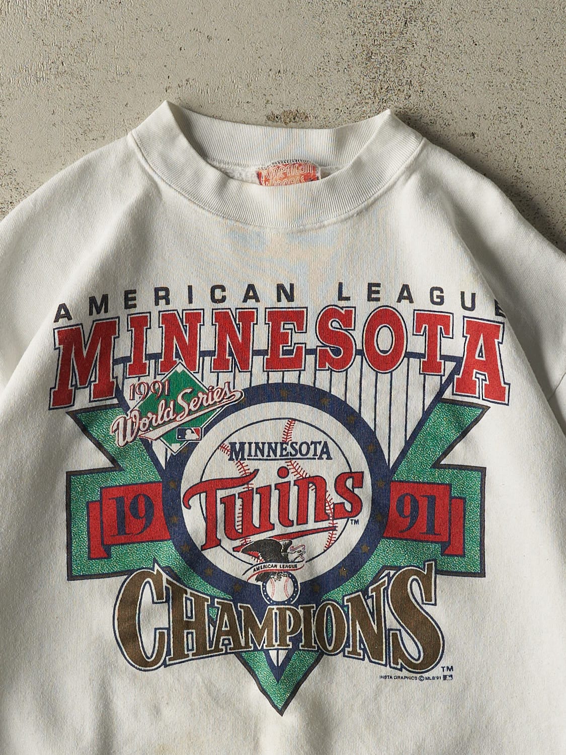 Vintage 91' White Minnesota Twins World Series Champions Crewneck (L)