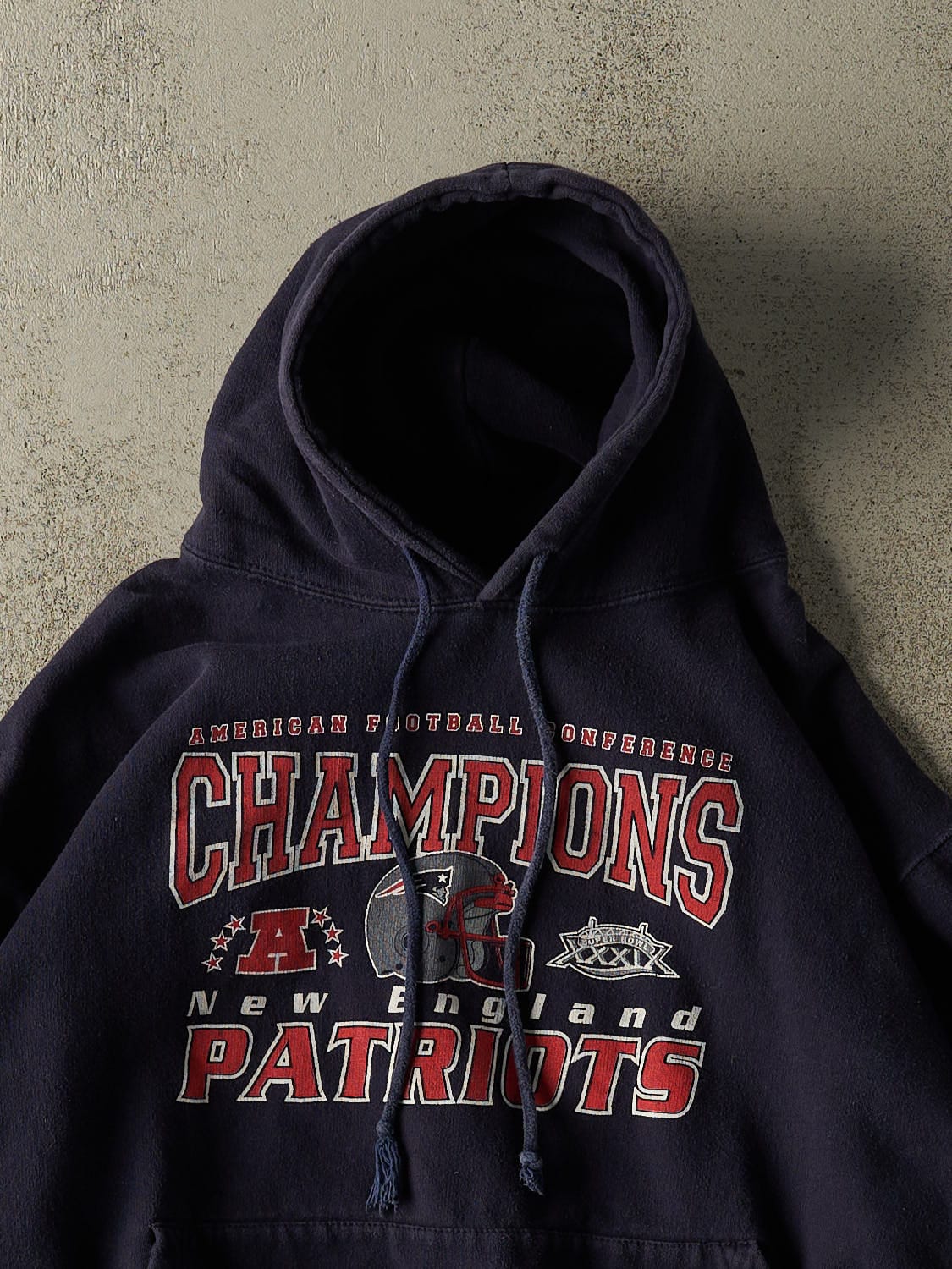 Vintage 97' Navy Blue New England Patriots AFC Champions Hoodie (S)