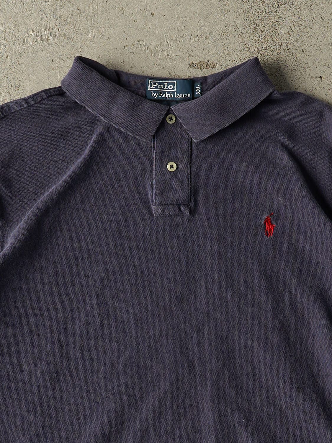 Vintage 90s Navy Blue Polo Embroidered Quarter Button Tee (L/XL)