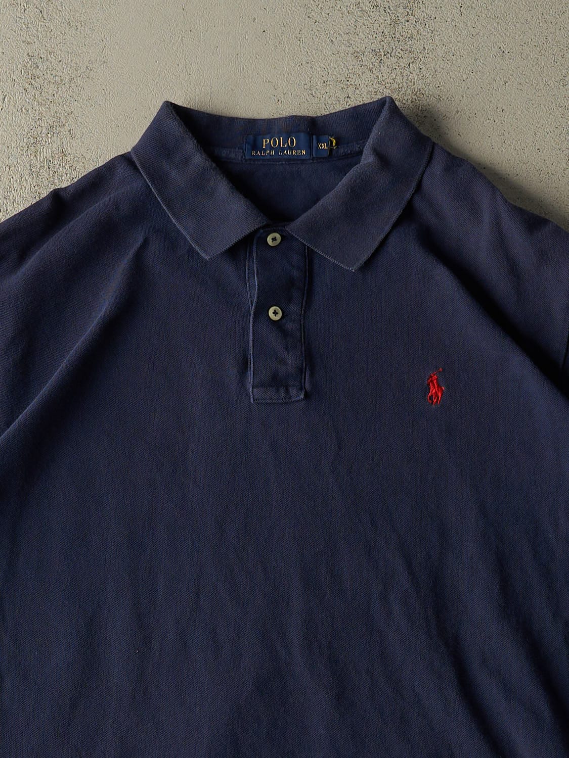 Vintage Y2K Navy Blue Polo Embroidered Quarter Button Tee (XL/XXL)